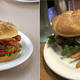 Left, a press image of the Blaster Fire Burger with Bacon Cheddar Tots. Right, an actual Blaster Fire Burger with Bacon Cheddar Tots expertly pasted in because they mistakenly came on the side.